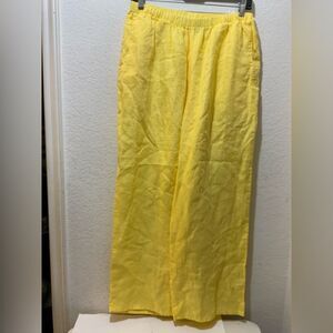 Flax Pants Womens Yellow Linen Wide Leg High Rise Lightweight Casual Boho